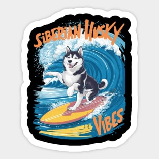 Wave Rider Siberian Husky Dog Surfing Sticker